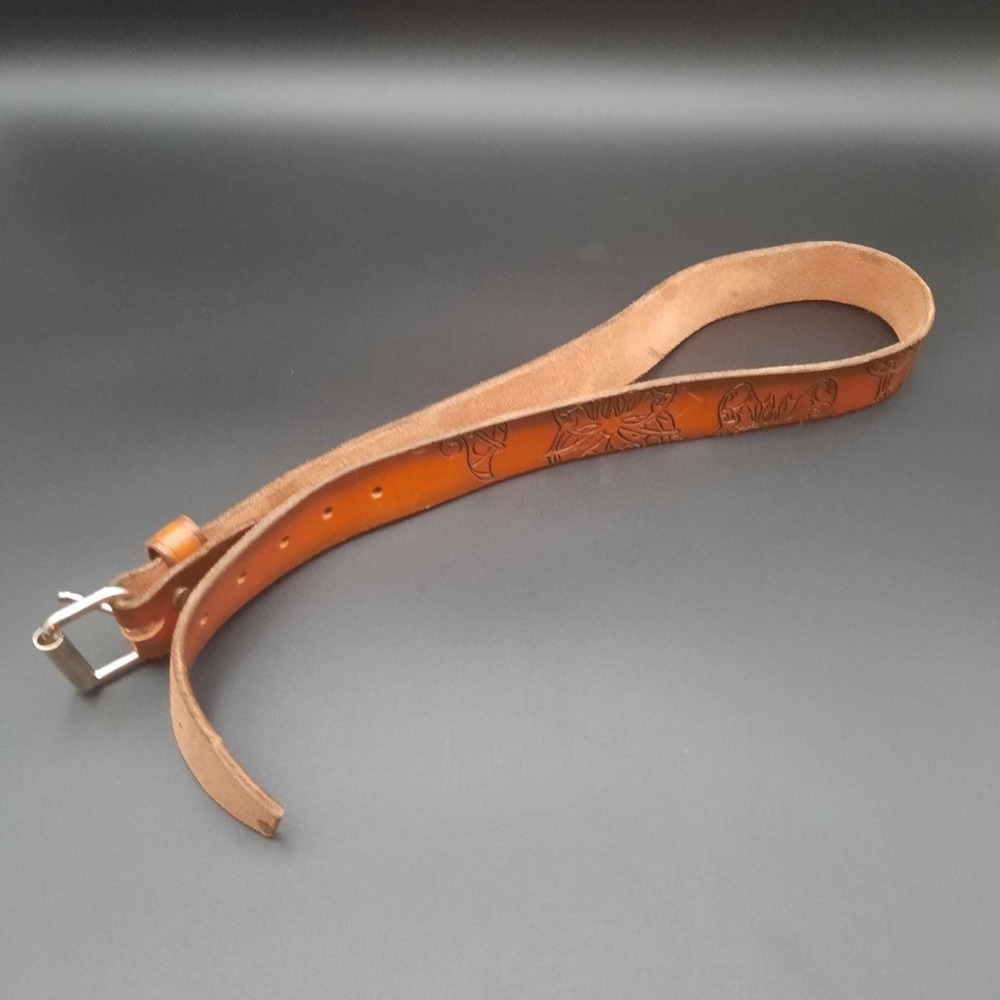 Handcrafted Leather Belt w/‎ Butterfly Embossing, Western-Style Design 30"L